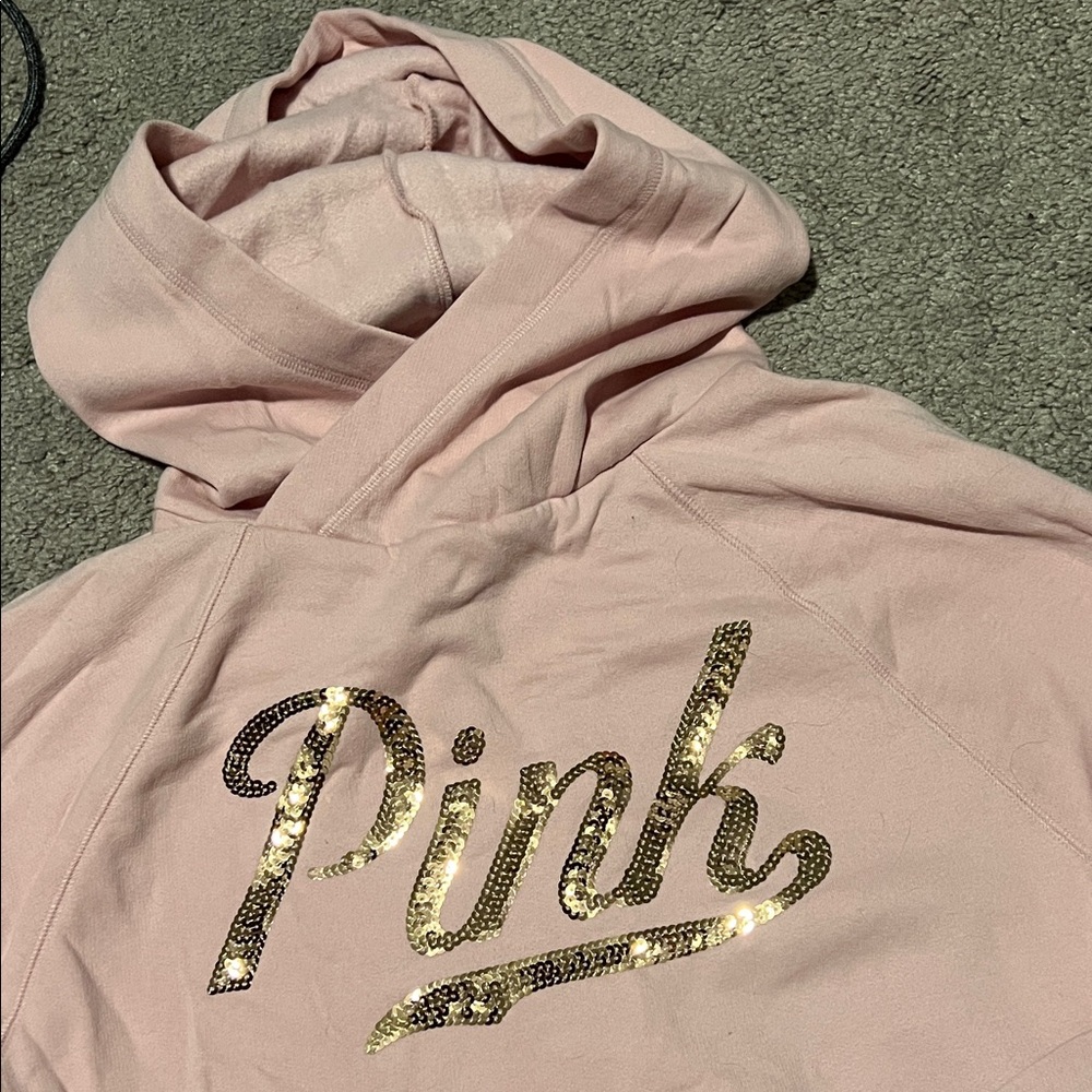 PINK Victoria's Secret Light Pink Hoodie with Rose Gold Logo